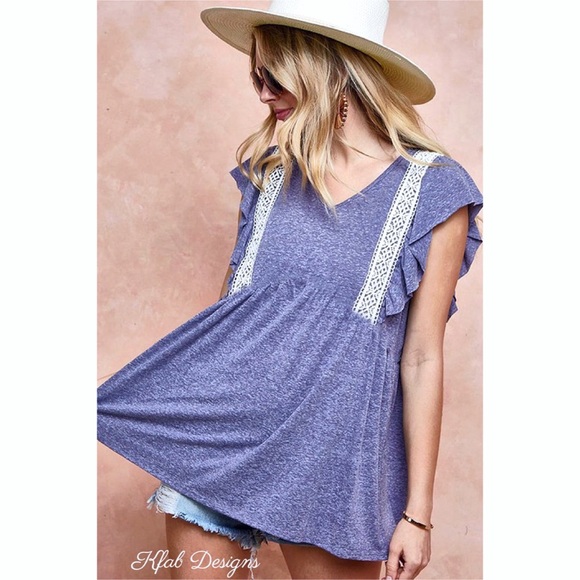 ❤️NEW! V Neck Tri Blend Soft Knit Top with Crochet Lace Detail! - Picture 5 of 10